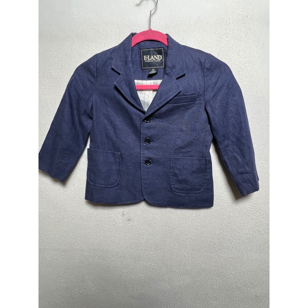E-LAND Kids Boys Navy Blue Linen Blazer Jacket Size 4T‎